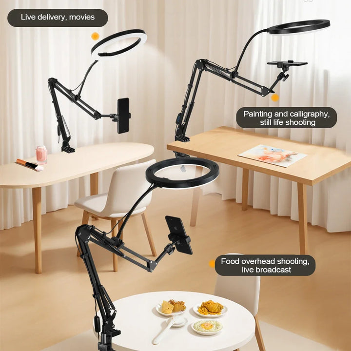 Kalsten | LumiFlex LED ring light with flexible arm & phone holder | 3 light colors & USB connection | Perfect for livestream, video & selfie