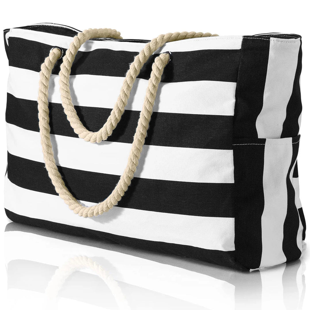 Kalsten | Marivalis Striped Beach Bag with Zipper | Foldable Sand Resistant Canvas | For Travel & Vacation