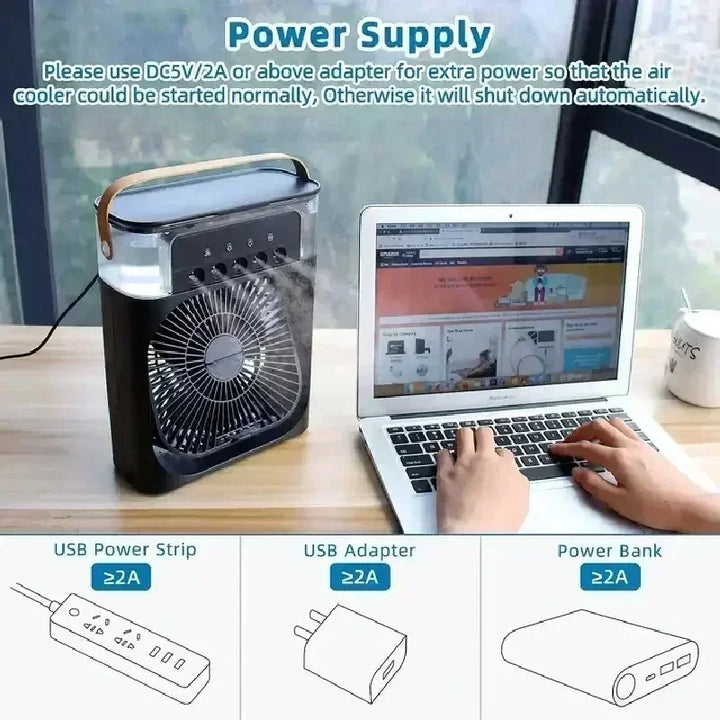 3-in-1 Mini Air Cooler Fan – Portable Household Air Conditioner with LED Night Light, Humidifier, and Adjustable Air for Home & Office | Kalsten