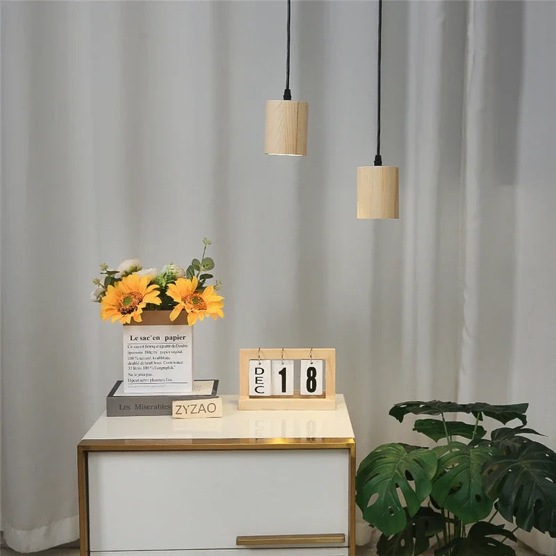 Modern Wooden Pendant Light – Nordic Style Solid Wood Lamp for Living Room, Bedroom, Bar, and Restaurant, E27 Bulb Base | Kalsten