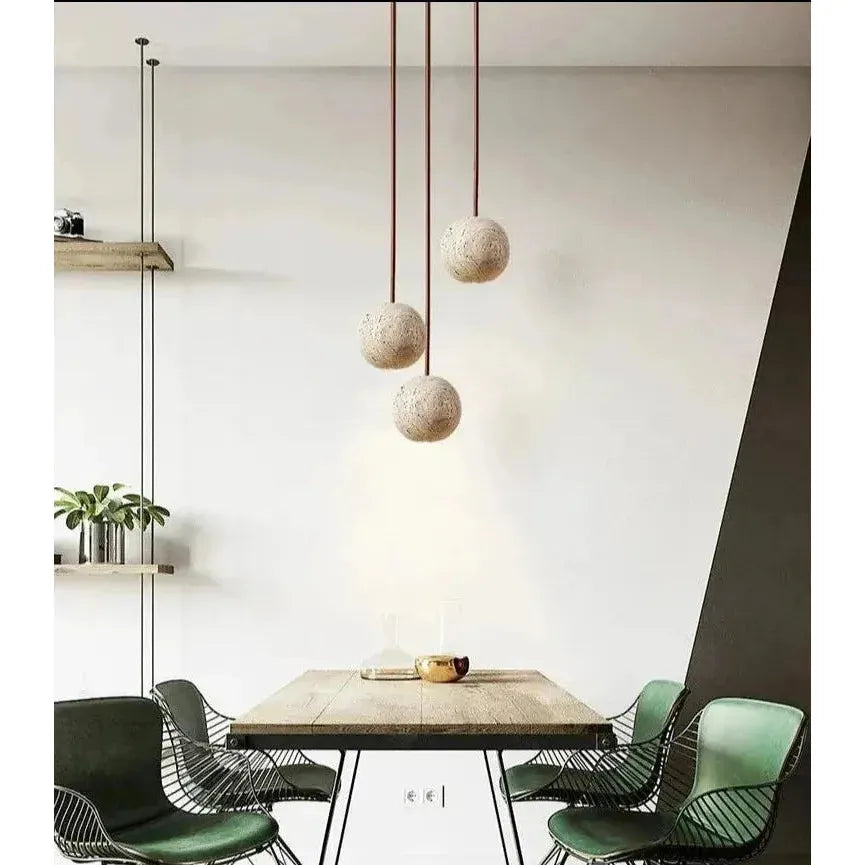 Hanging Lamp in Travertine – Minimalistic Round LED Hanging Lamp in Wabi-Sabi Style | Kalsten