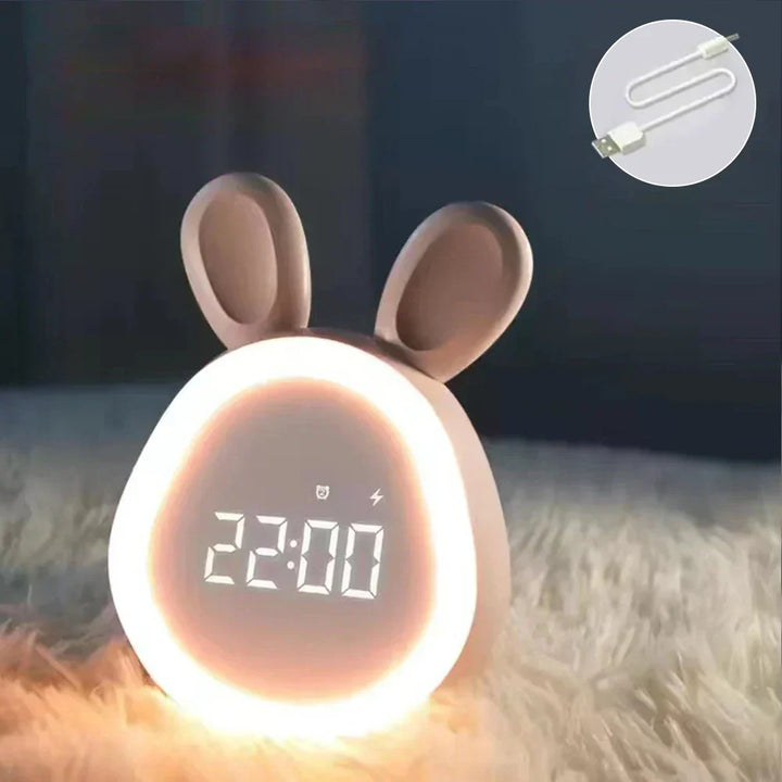Cute children's alarm clock with LED display, night light, and alarm – rabbit shape for boys and girls, ideal for children's rooms and gentle waking up | Kalsten