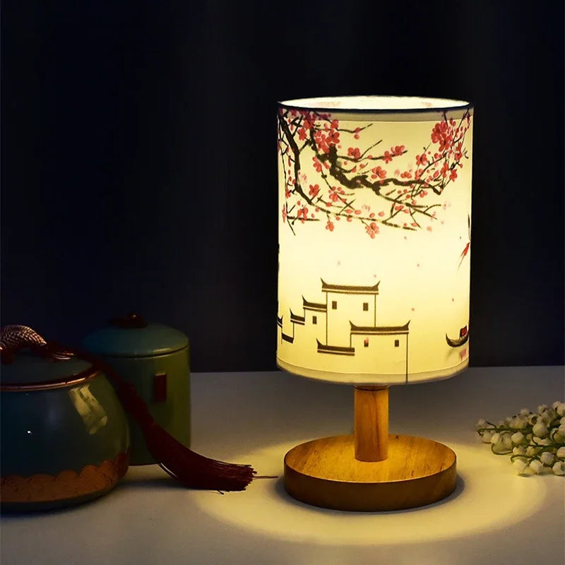 LiánHua LED Table Lamp Plum Blossom | Dimmable | Fabric Shade in Chinese Style | Warm White Light | EU Plug | Kalsten