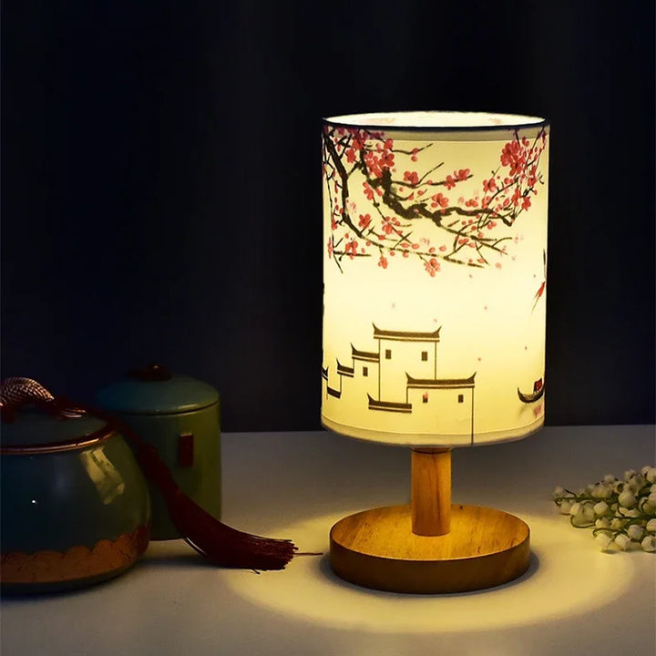 LiánHua LED Table Lamp Plum Blossom | Dimmable | Fabric Shade in Chinese Style | Warm White Light | EU Plug | Kalsten
