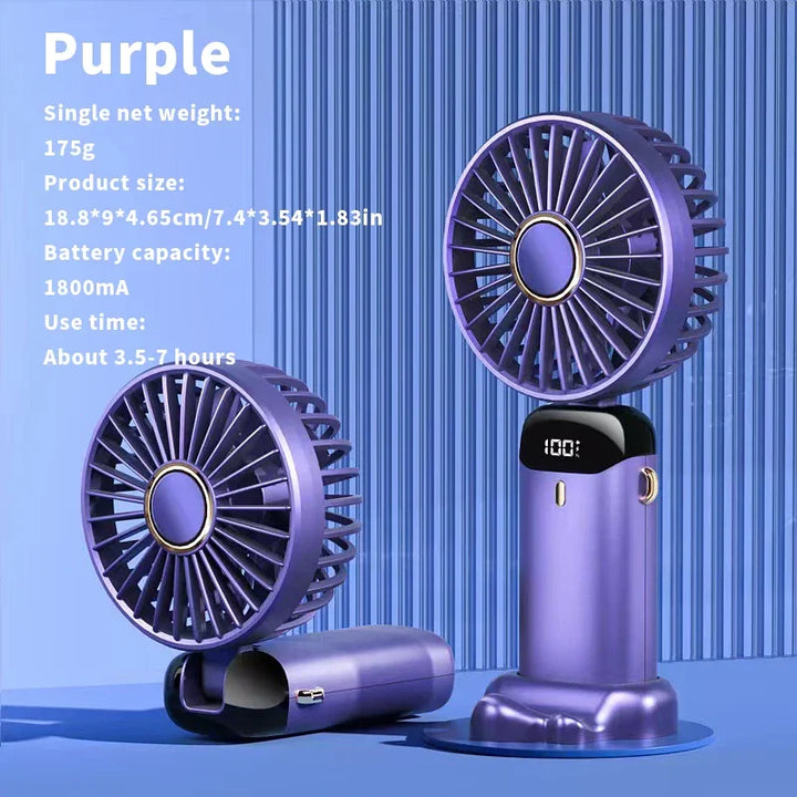 USB Handheld Mini Fan Foldable Portable Neck Hanging Fans 5 Speed USB Rechargeable Fan with Phone Stand and Display Screen | Kalsten