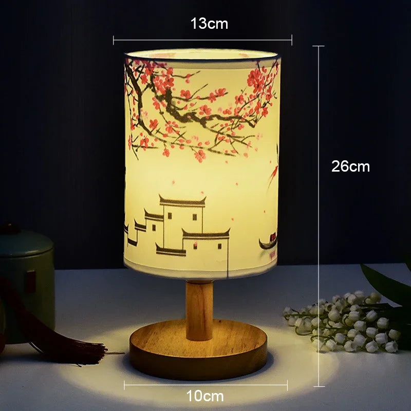 LiánHua LED Table Lamp Plum Blossom | Dimmable | Fabric Shade in Chinese Style | Warm White Light | EU Plug | Kalsten