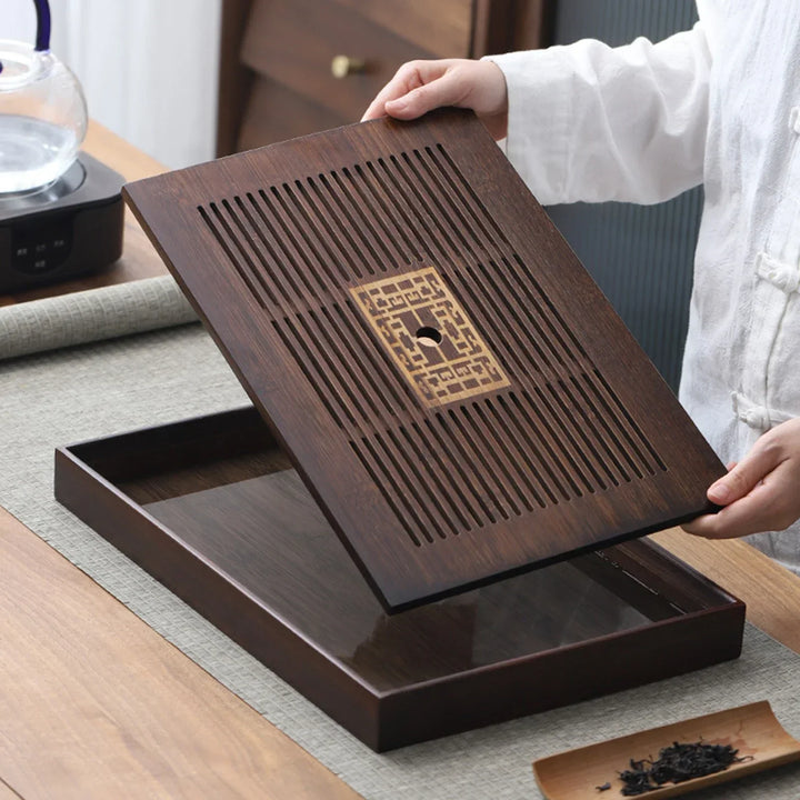 Kalsten | Chinese Tea Tray with Water Storage Box Durable Simple Drainage Type Plate Tea Serving Tray for Teahouse Home Household Office