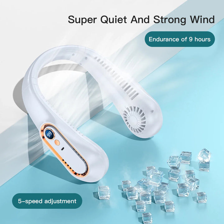Portable Mini Bladeless Neckband Fan with Digital Display - USB Rechargeable Air Cooler for Neck, Hands-Free Cooling Experience | Kalsten