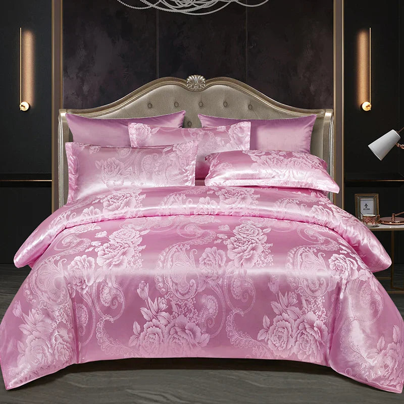 Luxurious Satin Rayon Jacquard Duvet Cover in Gold & Blue Kalsten