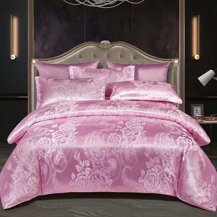 Luxurious Satin Rayon Jacquard Duvet Cover in Gold & Blue Kalsten