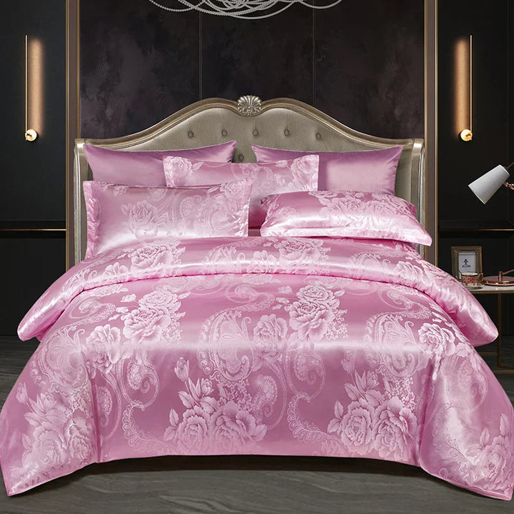 Kalsten | Luxurious Satin Rayon Jacquard Duvet Cover in Gold & Blue
