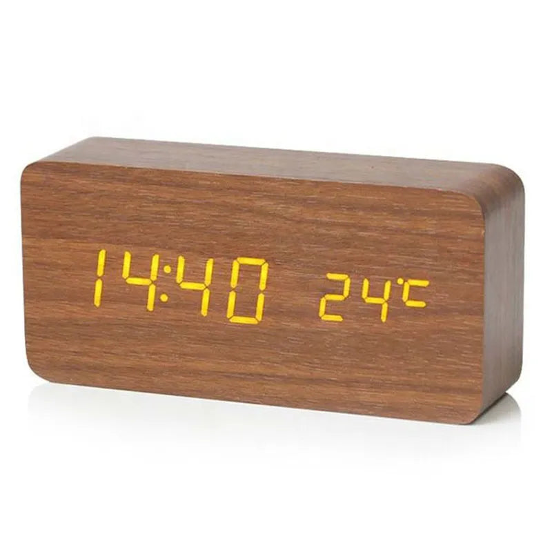 Digital LED wooden clock with temperature display, alarm function and modern design – Perfect for bedroom or office, energy-saving and stylish | Kalsten