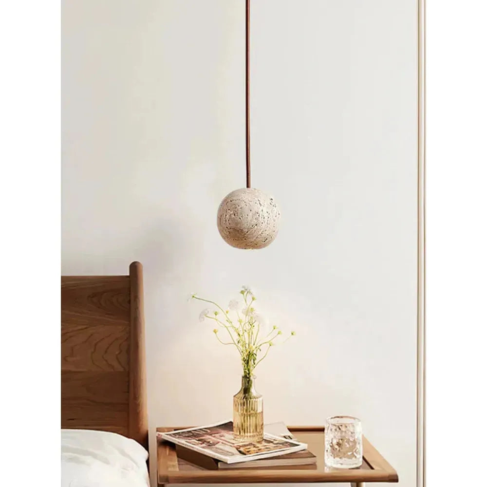 Hanging Lamp in Travertine – Minimalistic Round LED Hanging Lamp in Wabi-Sabi Style | Kalsten