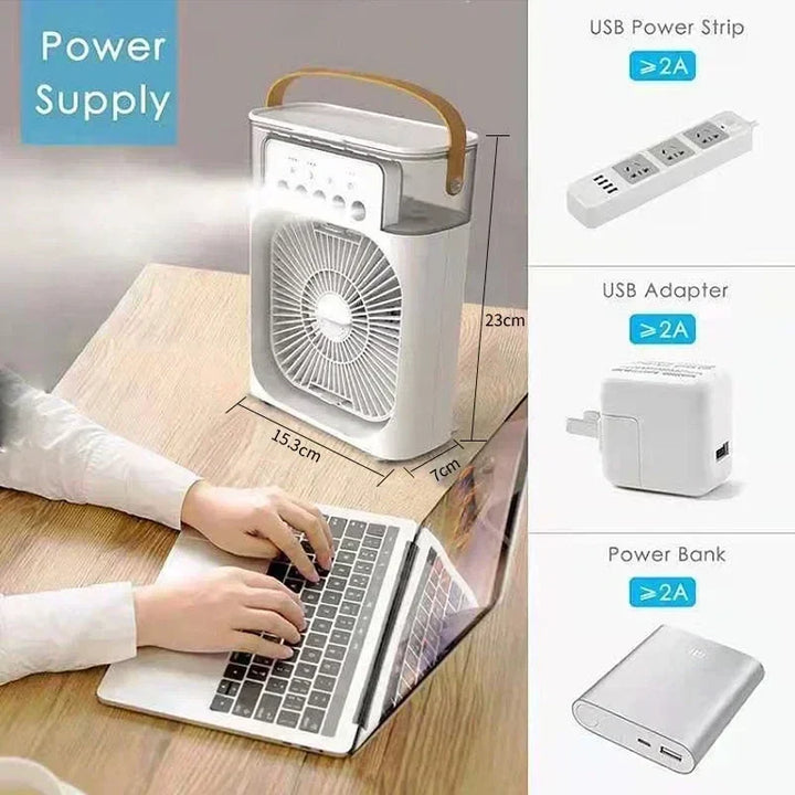 3-in-1 Mini Air Cooler Fan – Portable Household Air Conditioner with LED Night Light, Humidifier, and Adjustable Air for Home & Office | Kalsten