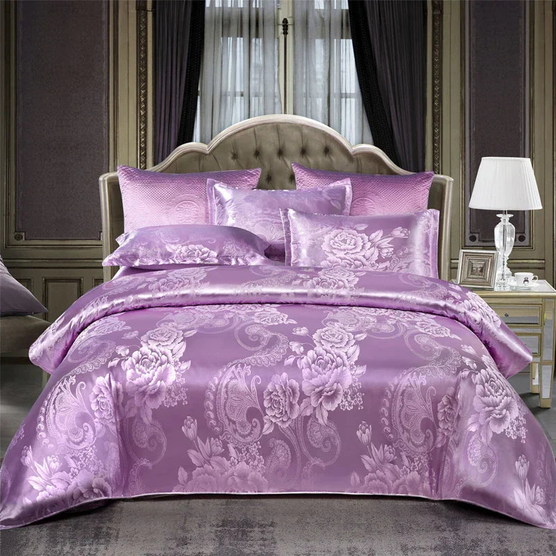 Luxurious Satin Rayon Jacquard Duvet Cover in Gold & Blue Kalsten