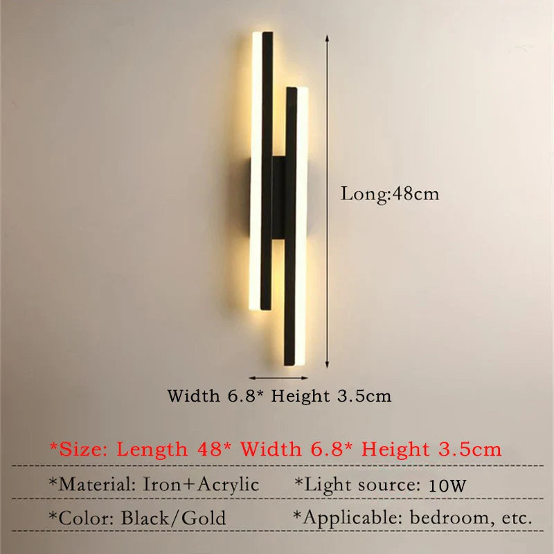 Modern LED Wall Lamp – Black & Gold Acrylic Wall Sconce for Living Room, Bedroom, and Interior Decor | Kalsten