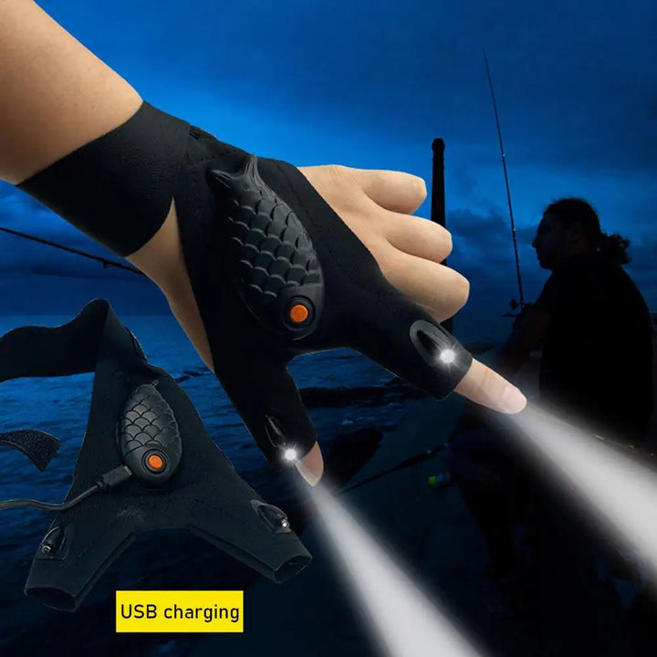 Rechargeable Fingerless Repair Fishing LED Gloves | Kalsten
