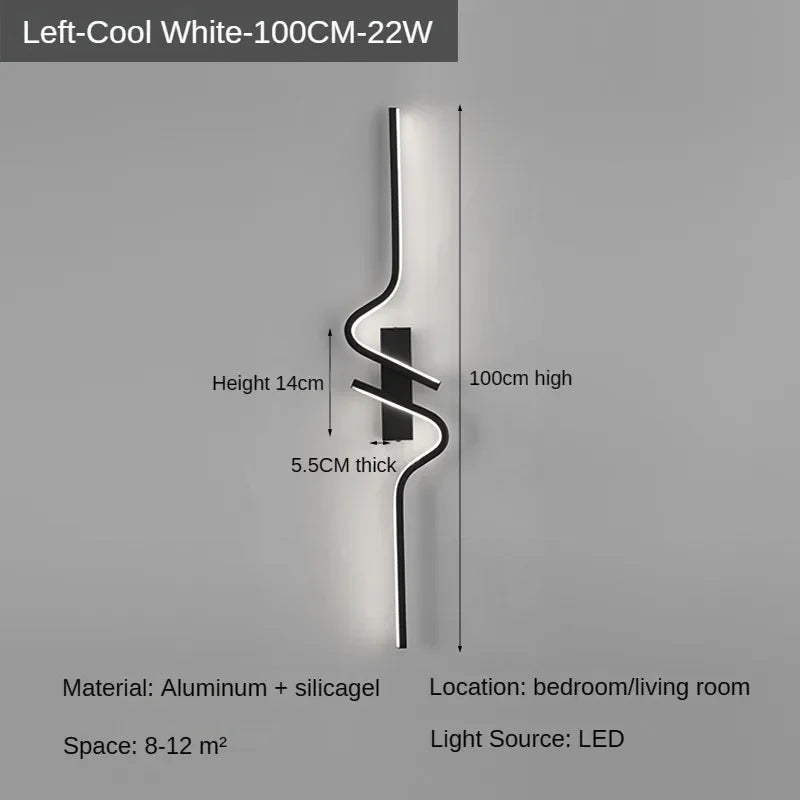 Modern Minimalist Strip Led Wall Light Bedroom Lights For Bedside Wall Sconce Led Light Living Room TV Sofa Background Wall Lamp | Kalsten