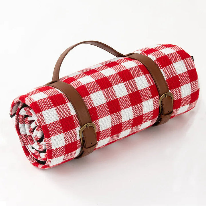 Waterproof picnic blanket with leather carrying strap | Kalsten