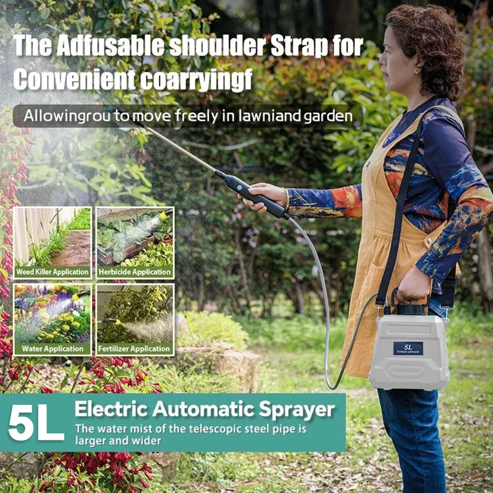 Kalsten | SPRAYMATE Pro Battery Pressure Sprayer | 5 L Shoulder Spray Bottle | USB Charging & Adjustable Nozzle | For Garden, Cleaning & Weed Control