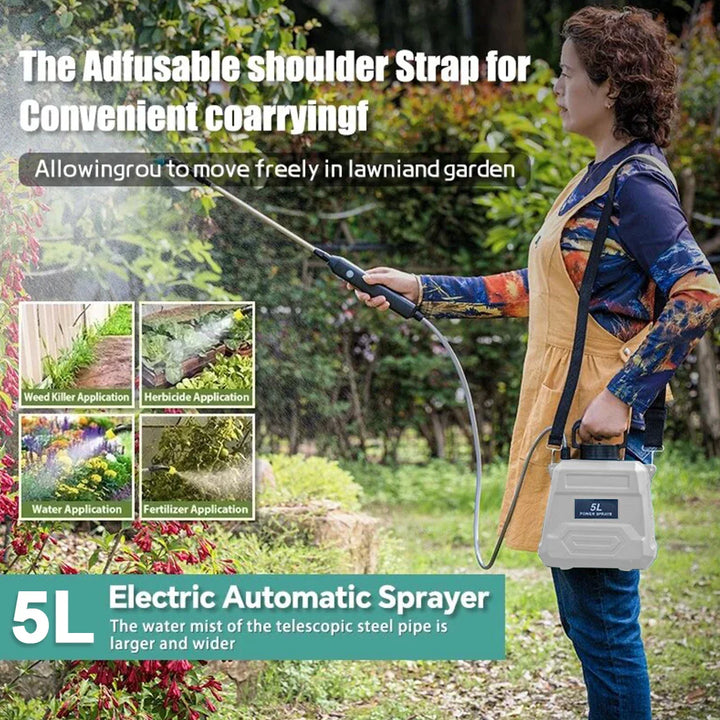 Kalsten | SPRAYMATE Pro Battery Pressure Sprayer | 5 L Shoulder Spray Bottle | USB Charging & Adjustable Nozzle | For Garden, Cleaning & Weed Control