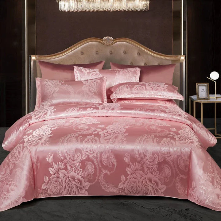 Luxurious Satin Rayon Jacquard Duvet Cover in Gold & Blue Kalsten
