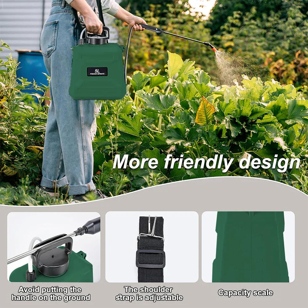 Kalsten | SPRAYMATE Pro Battery Pressure Sprayer | 5 L Shoulder Spray Bottle | USB Charging & Adjustable Nozzle | For Garden, Cleaning & Weed Control