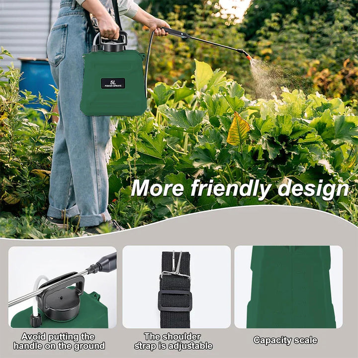 Kalsten | SPRAYMATE Pro Battery Pressure Sprayer | 5 L Shoulder Spray Bottle | USB Charging & Adjustable Nozzle | For Garden, Cleaning & Weed Control
