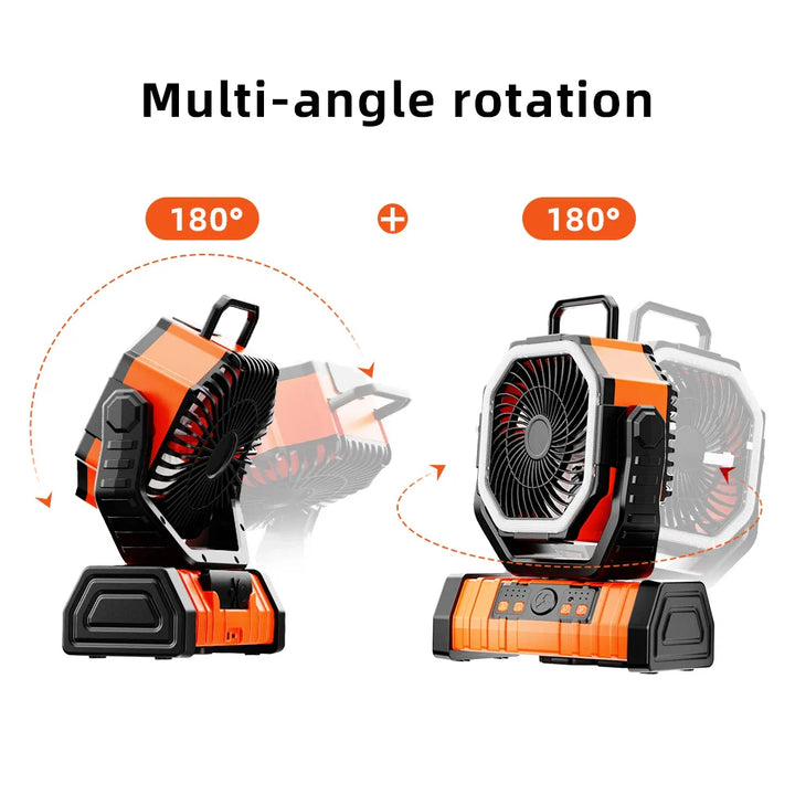20000mAh Portable Rechargeable Fan — Battery-Operated Desk & Camping Fan with LED Light & Hook for Tent, Car, and Outdoor Trips | Kalsten