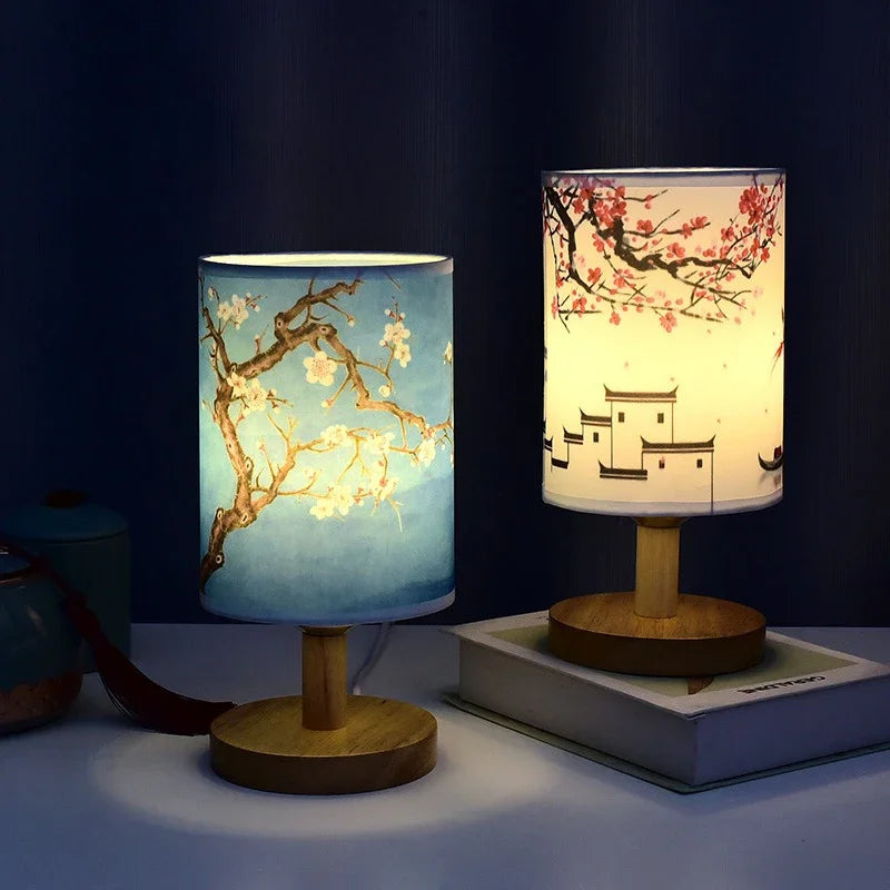 LiánHua LED Table Lamp Plum Blossom | Dimmable | Fabric Shade in Chinese Style | Warm White Light | EU Plug | Kalsten