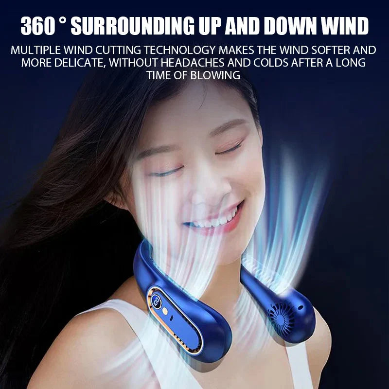 Portable Mini Bladeless Neckband Fan with Digital Display - USB Rechargeable Air Cooler for Neck, Hands-Free Cooling Experience | Kalsten
