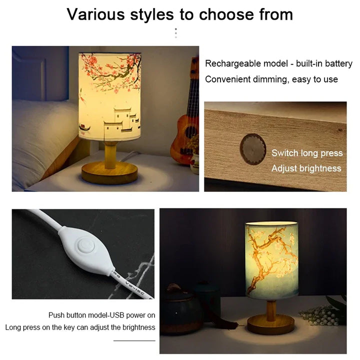 LiánHua LED Table Lamp Plum Blossom | Dimmable | Fabric Shade in Chinese Style | Warm White Light | EU Plug | Kalsten