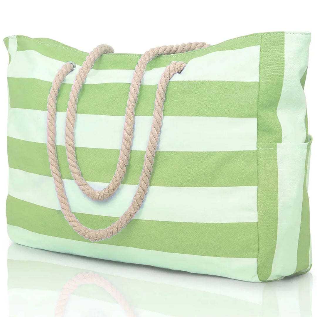 Kalsten | Marivalis Striped Beach Bag with Zipper | Foldable Sand Resistant Canvas | For Travel & Vacation
