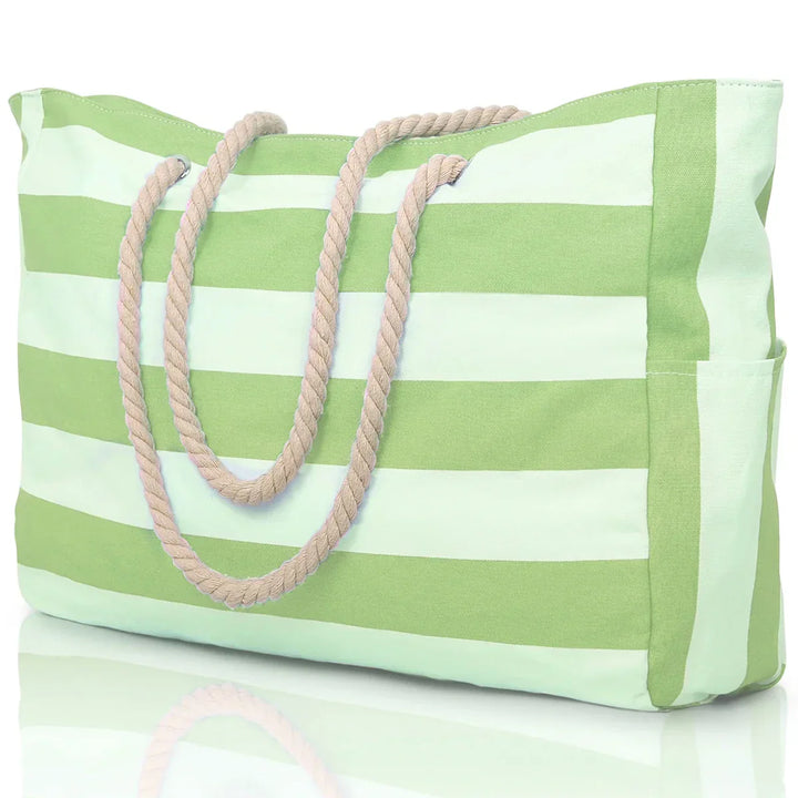 Kalsten | Marivalis Striped Beach Bag with Zipper | Foldable Sand Resistant Canvas | For Travel & Vacation