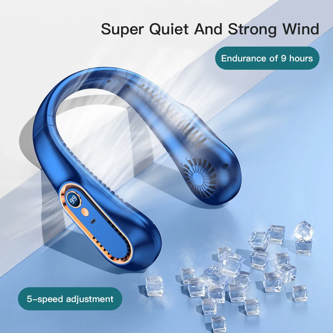 Portable Mini Bladeless Neckband Fan with Digital Display - USB Rechargeable Air Cooler for Neck, Hands-Free Cooling Experience | Kalsten