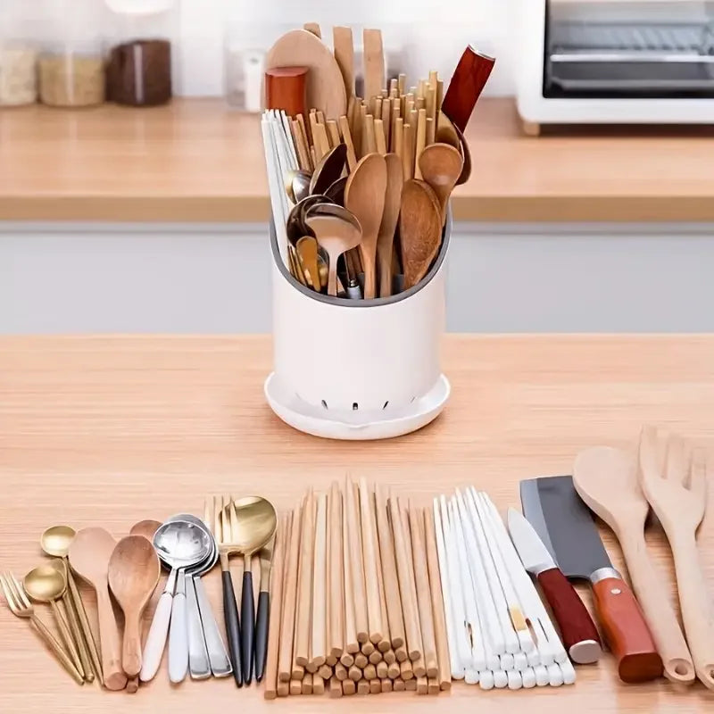 Kalsten | OrgaClean Cutlery Holder with Draining Function | Multi-layer Kitchen Organizer for Chopsticks, Spoons & Cutlery | Hygienic & Easy to Clean
