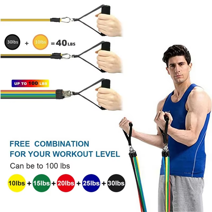 Kalsten | 11-Piece TPE Resistance Band Set with Handles, Door Anchor, Ankle Straps, Carry Bag