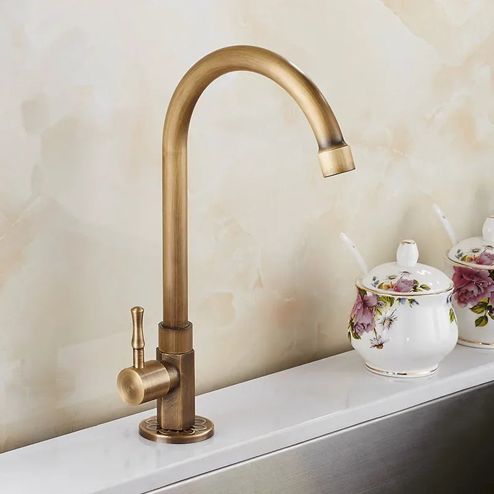 Elegant Swan Neck Kitchen Faucets in Antique Brass Kalsten