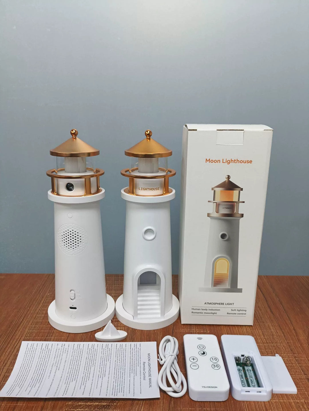 Moonlight Lighthouse Projection Lamp Ambient Night Light Bluetooth Speaker Remote Motion-Sensing Table Lamp | Kalsten