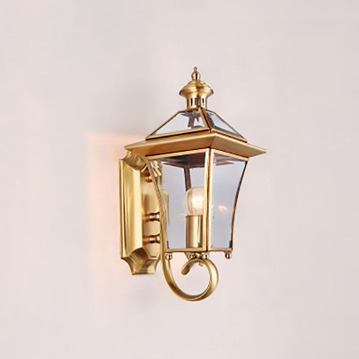 European Modern Luxury Quadrilateral Brass Glass Waterproof 1-Light Outdoor Wall Sconce Lamp | Kalsten