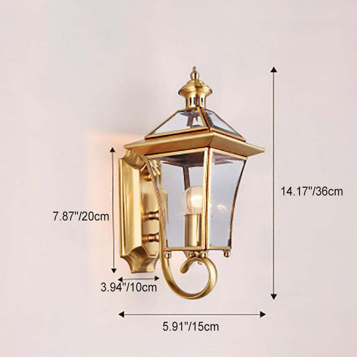 European Modern Luxury Quadrilateral Brass Glass Waterproof 1-Light Outdoor Wall Sconce Lamp | Kalsten