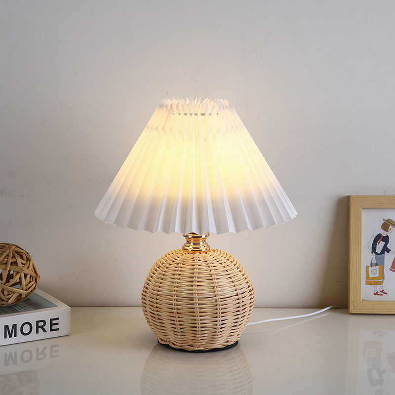 RattaLume Nordic LED Table Lamp | Woven Rattan & Foldable Fabric Shade | Mood Light | Decor for the Bedroom | Kalsten