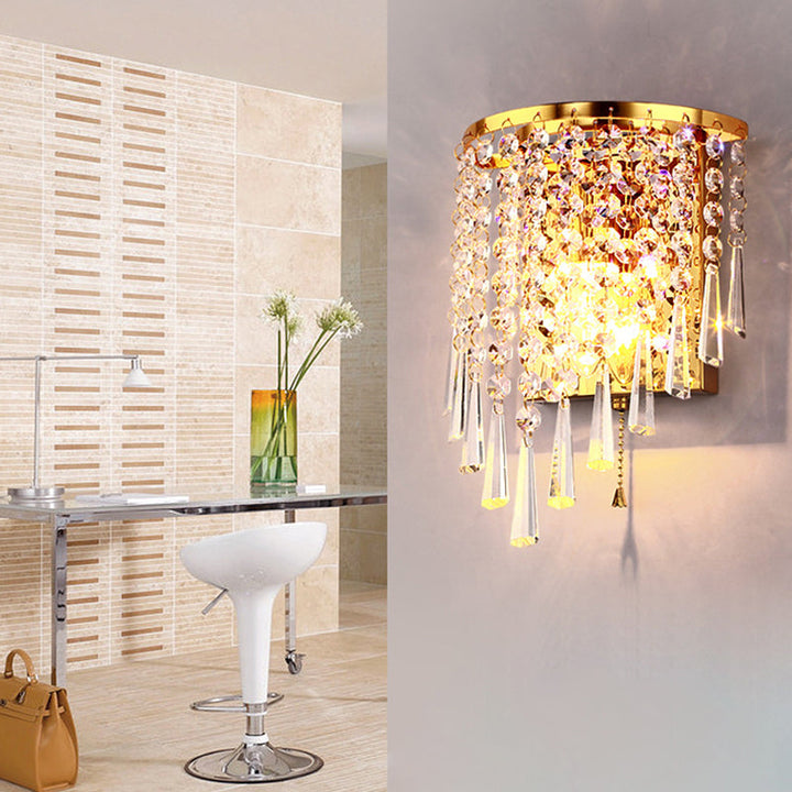 Luxury Octagonal Pearl Crystal Wall Lamp – Living Room