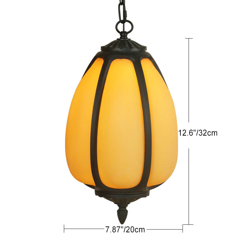 Traditional Chinese Waterproof Aluminum PC Dolomite Elliptical Pumpkin 1-Light Pendant Light For Ourdoor Patio | Kalsten