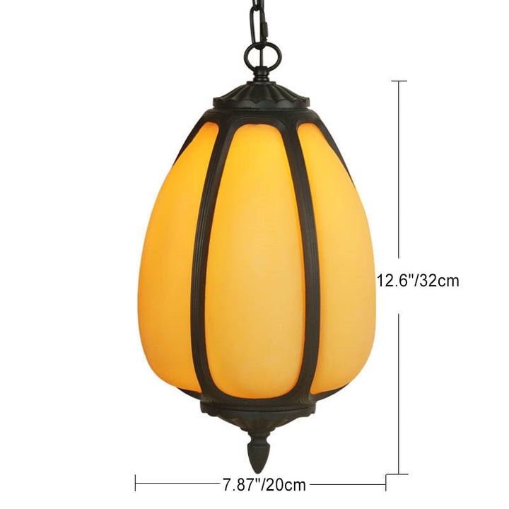 Traditional Chinese Waterproof Aluminum PC Dolomite Elliptical Pumpkin 1-Light Pendant Light For Ourdoor Patio | Kalsten