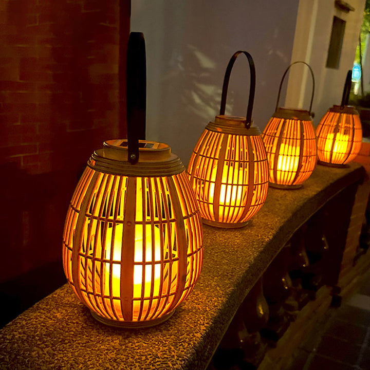 Modern Art Deco Solar Round Lantern Rattan LED Outdoor Landscape Light For Garden | Kalsten