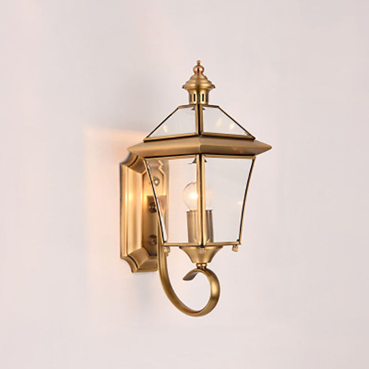 European Modern Luxury Quadrilateral Brass Glass Waterproof 1-Light Outdoor Wall Sconce Lamp | Kalsten