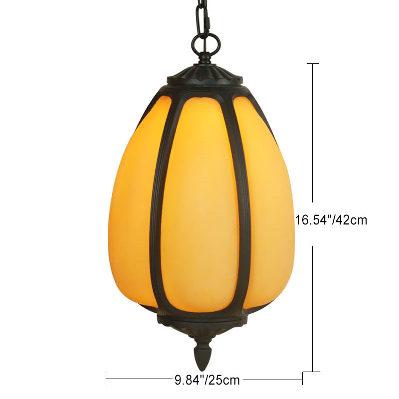 Traditional Chinese Waterproof Aluminum PC Dolomite Elliptical Pumpkin 1-Light Pendant Light For Ourdoor Patio | Kalsten