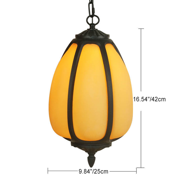 Traditional Chinese Waterproof Aluminum PC Dolomite Elliptical Pumpkin 1-Light Pendant Light For Ourdoor Patio | Kalsten