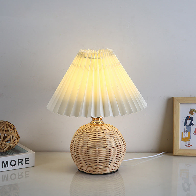 RattaLume Nordic LED Table Lamp | Woven Rattan & Foldable Fabric Shade | Mood Light | Decor for the Bedroom | Kalsten